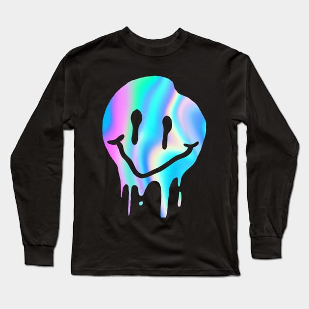 Happy Face Melting Trippy Graphic Design Long Sleeve T-Shirt by UNDERGROUNDROOTS